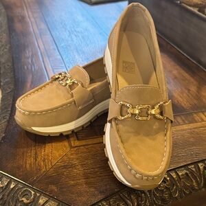 Tan Loafers with Gold Accent